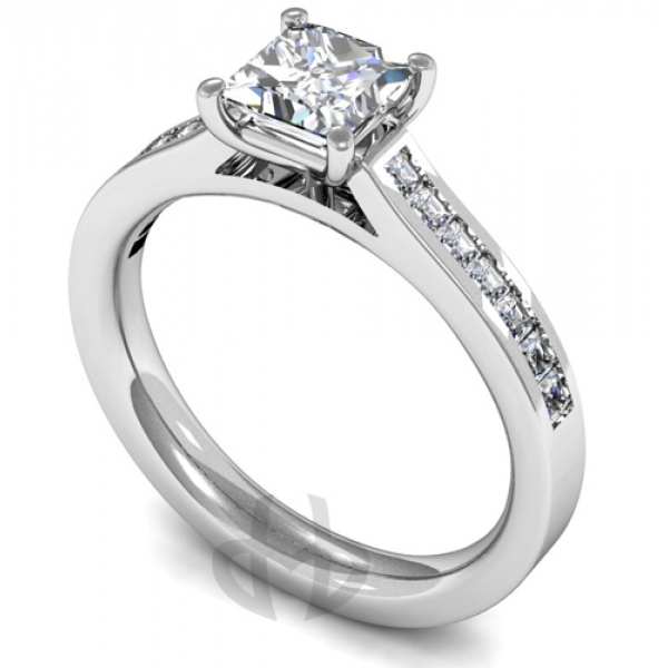 ... Gold Diamond Engagement Ring Claw Setting with Channel Set Side Stones