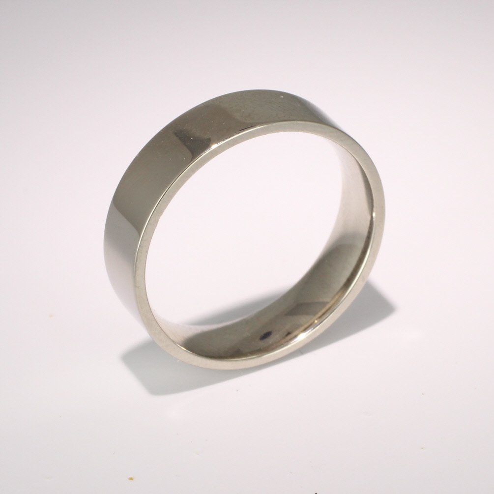 Flat Court Medium - 6mm (FCSM6 W) White Gold Wedding Ring