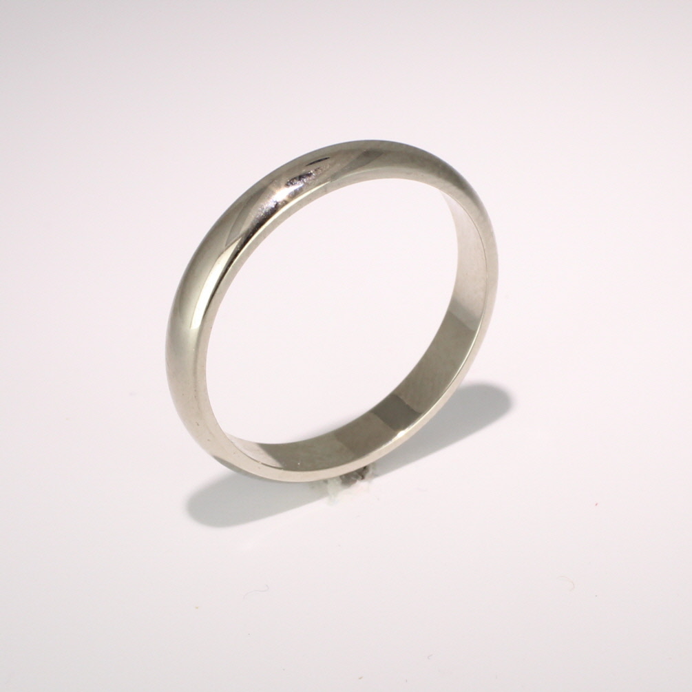 D Shape Medium -  3mm (HD3 W) White Gold Wedding Ring