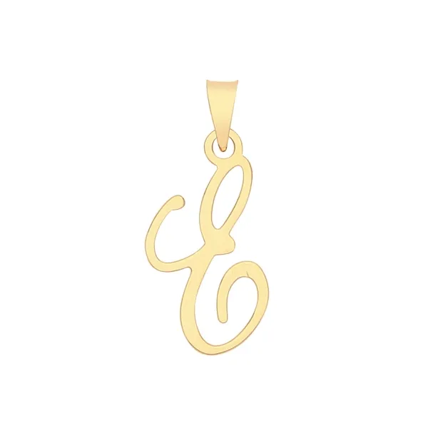 Mens 9ct Yellow Gold Letter E Pendant