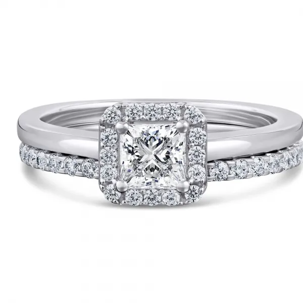 Halo Bridal Set Princess Cut Diamond Ring Bridal Set