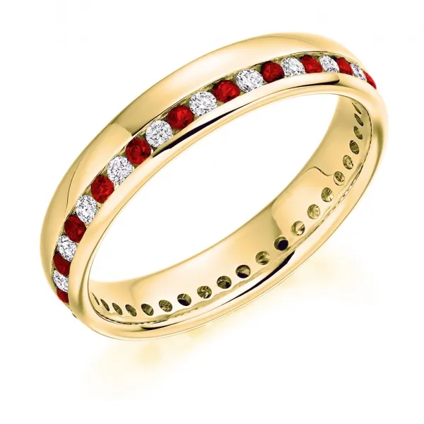 Five Row Diamond and Ruby Wide Band Ring - Richards Gems and Jewelry