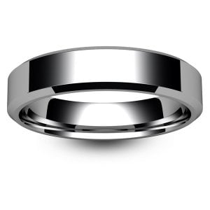 Flat Court Chamfered Edge - 5mm (CEI5-w) White Gold Wedding Ring