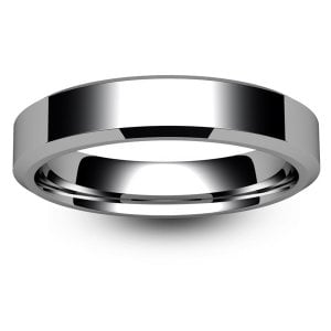 Flat Court Chamfered Edge - 4mm (CEI4-w) White Gold Wedding Ring