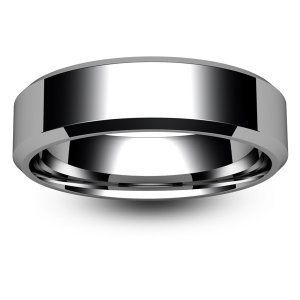 Flat Court Chamfered Edge - 6mm (CEI6-w) White Gold Wedding Ring