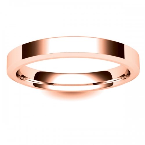 Flat Court Chamfered Edge - 3mm (CEI3-R) Rose Gold Wedding Ring
