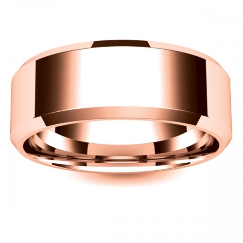 Flat Court Chamfered Edge - 8mm (CEI8-R) Rose Gold Wedding Ring