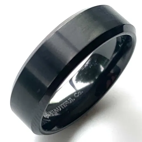 Zirconium Mens Rings - Chamfered Flat Court 3mm-12mm