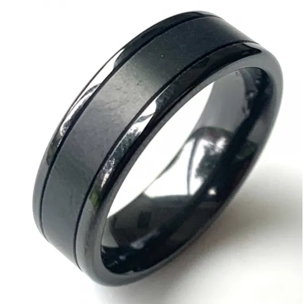 Satin Zirconium ring with groove black rings for men blue groove black –  JBlunt Designs, Inc.