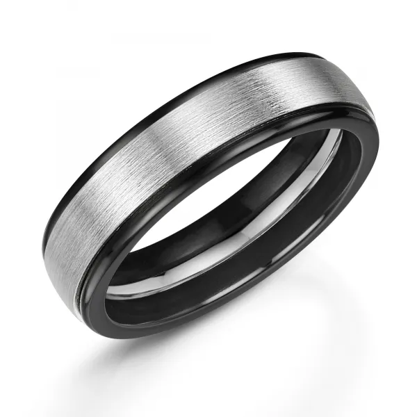 Flat Profile Black Polished Zirconium Ring – Suay Men